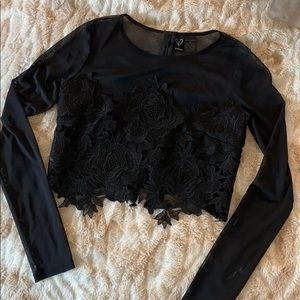 Black mesh crop top